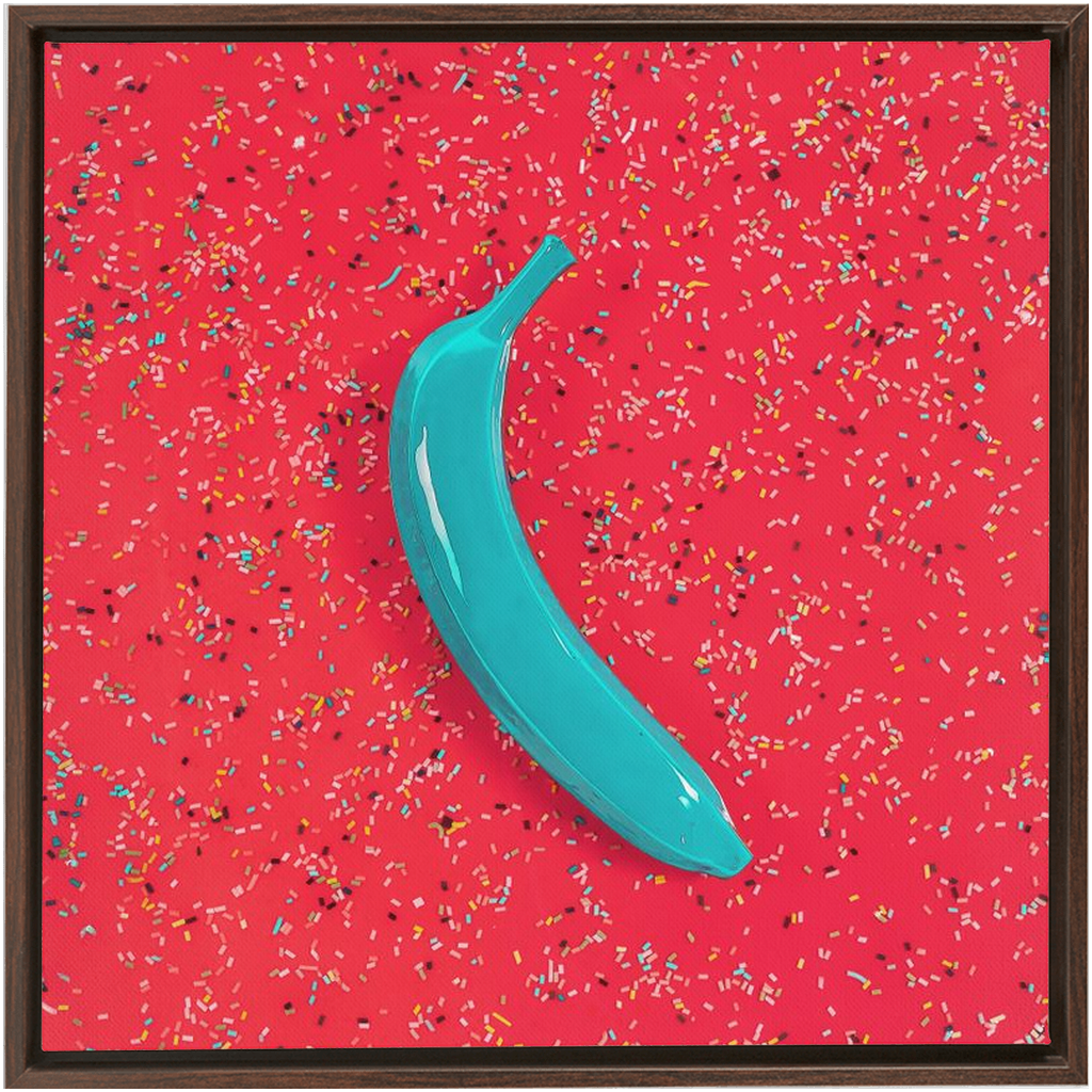 Canvas Print: "Blue banana on orange with sprinkles"