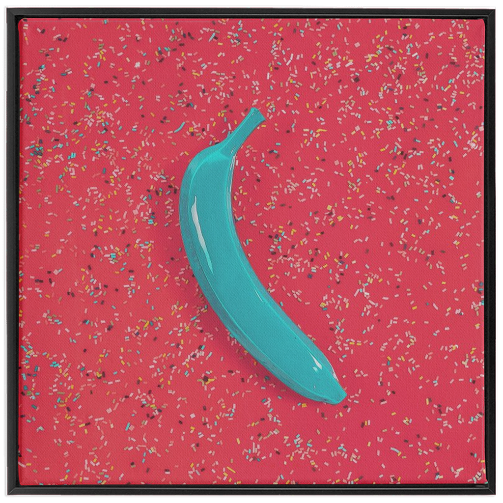 Canvas Print: "Blue banana on orange with sprinkles"