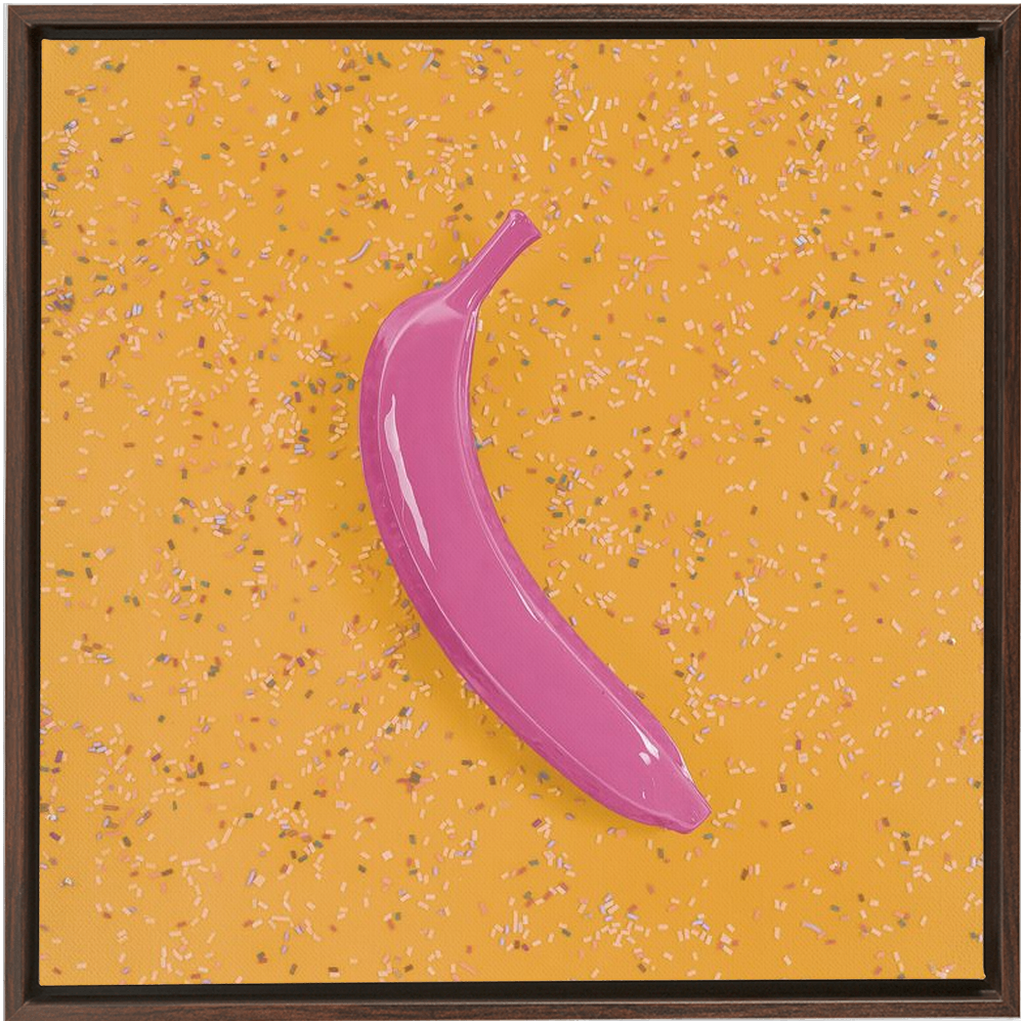 Canvas Print: "Pink banana on Yellow with sprinkles"