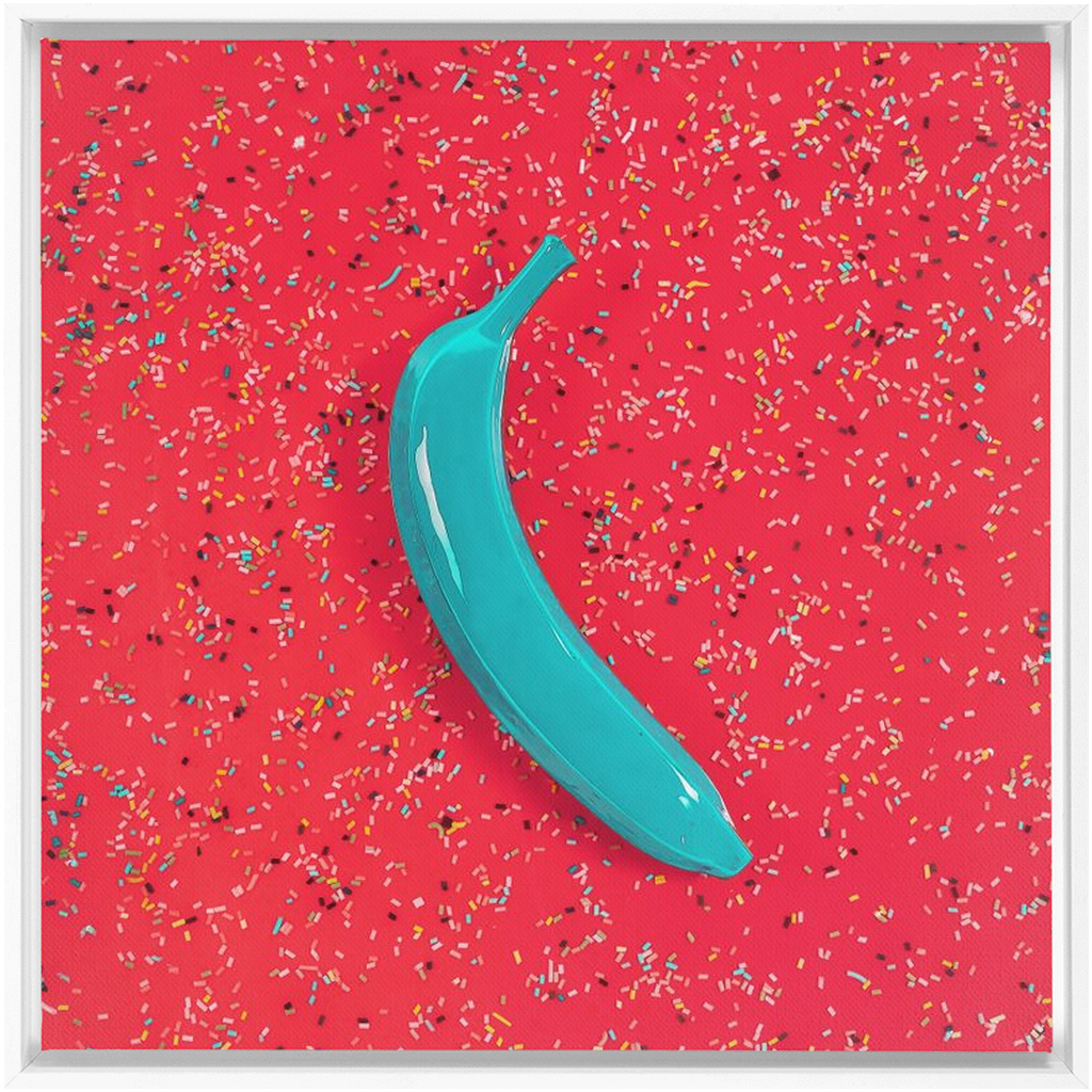 Canvas Print: "Blue banana on orange with sprinkles"