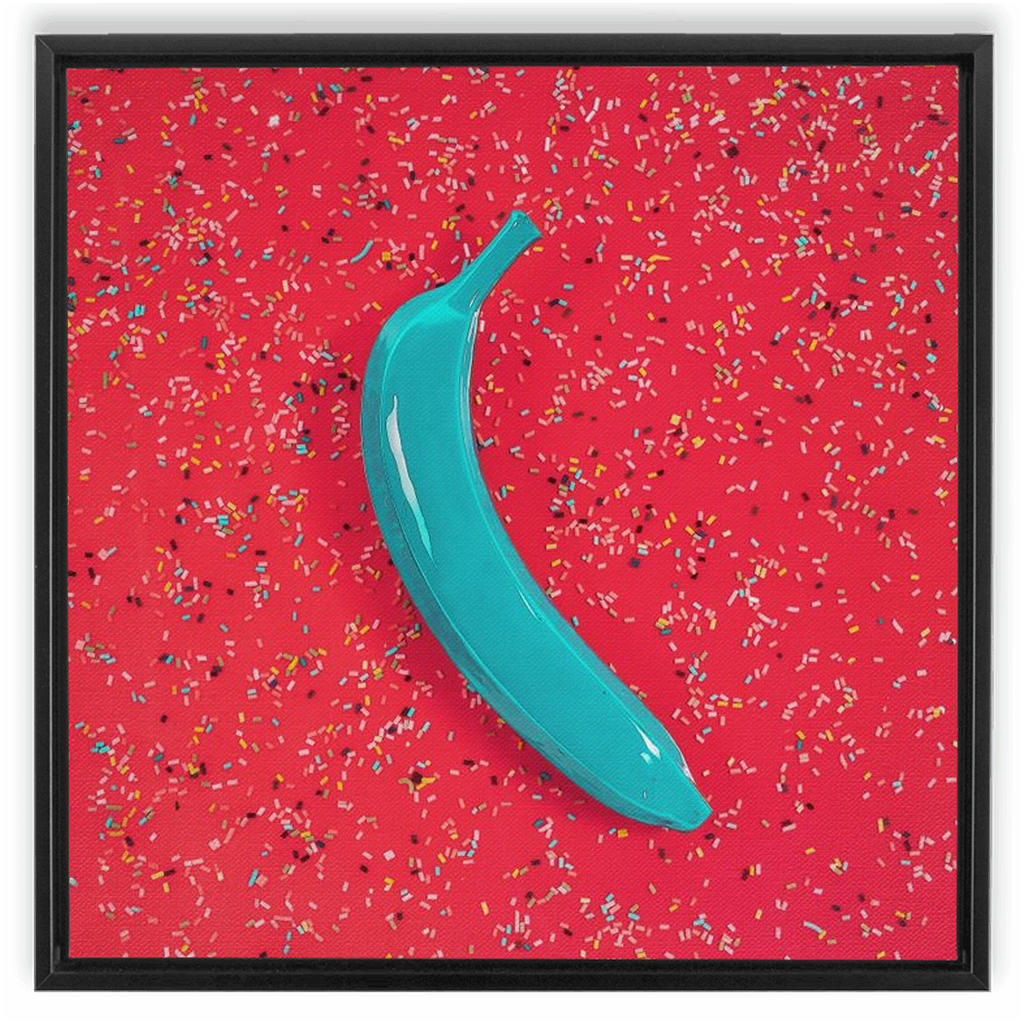 Canvas Print: "Blue banana on orange with sprinkles"