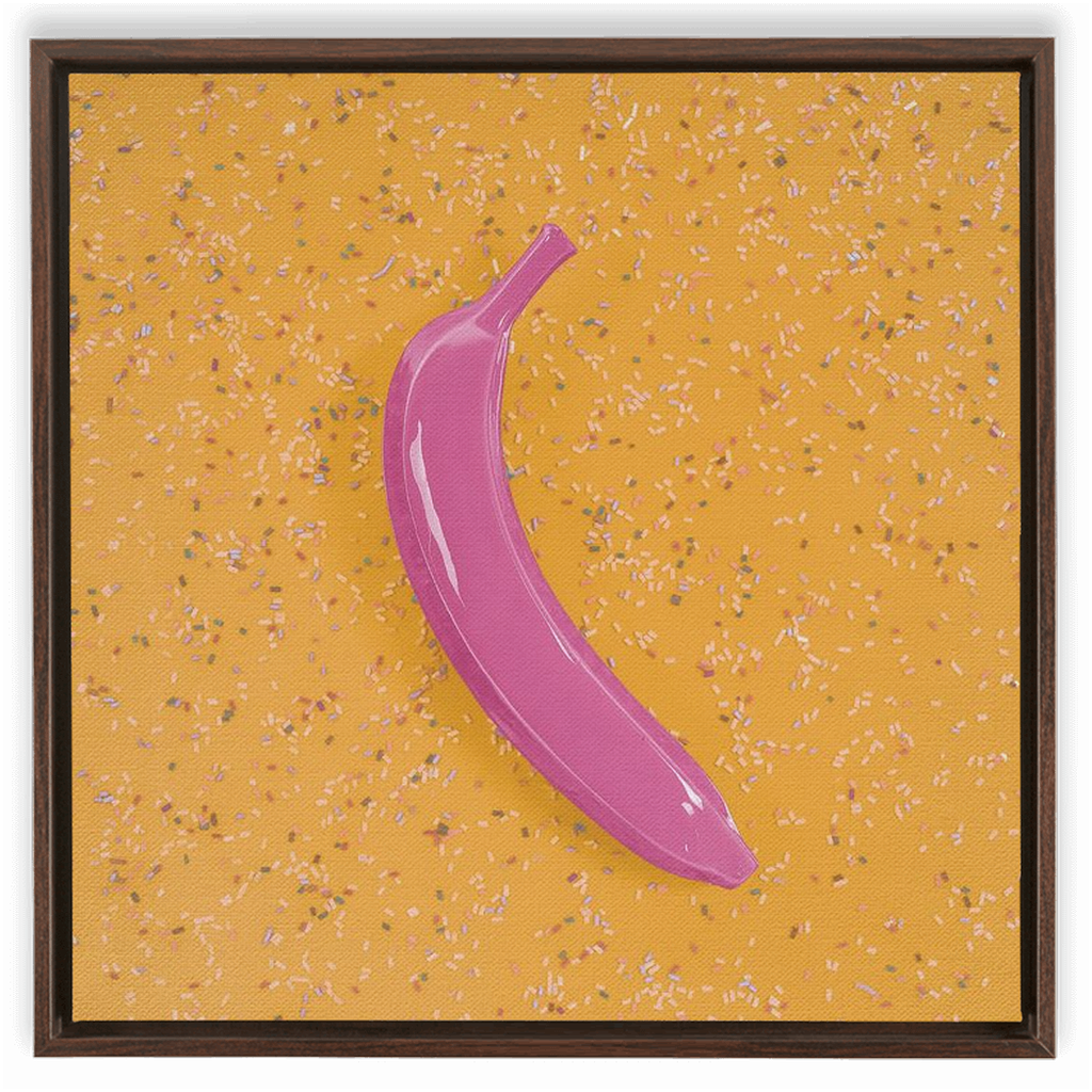 Canvas Print: "Pink banana on Yellow with sprinkles"