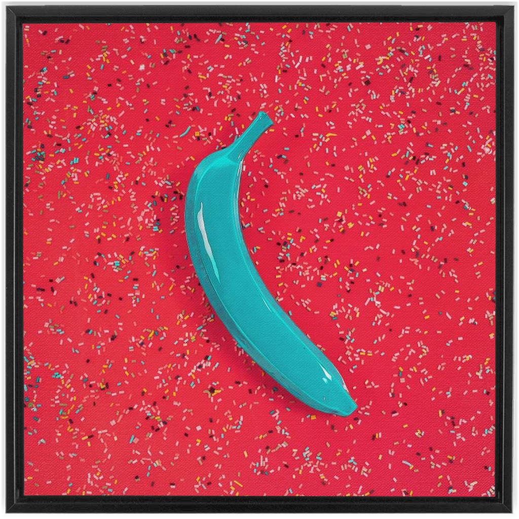 Canvas Print: "Blue banana on orange with sprinkles"