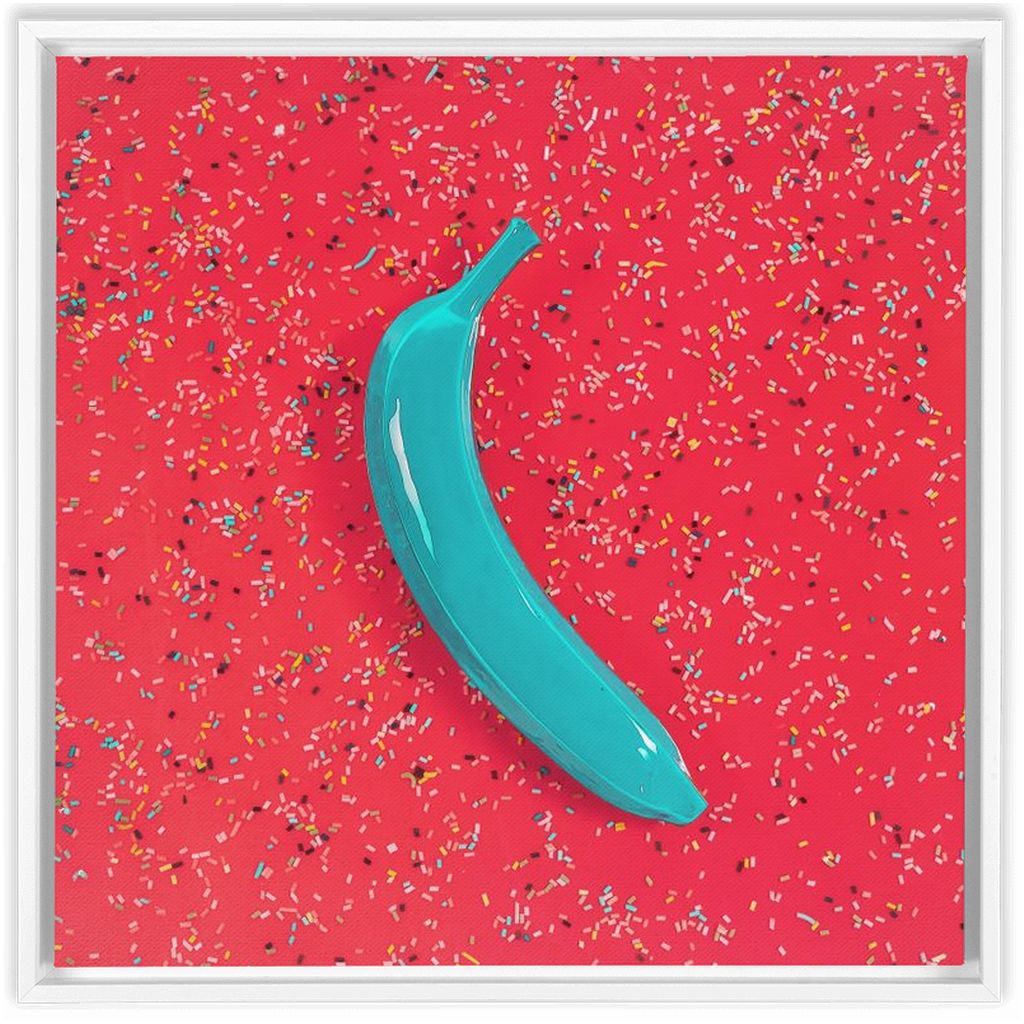 Canvas Print: "Blue banana on orange with sprinkles"