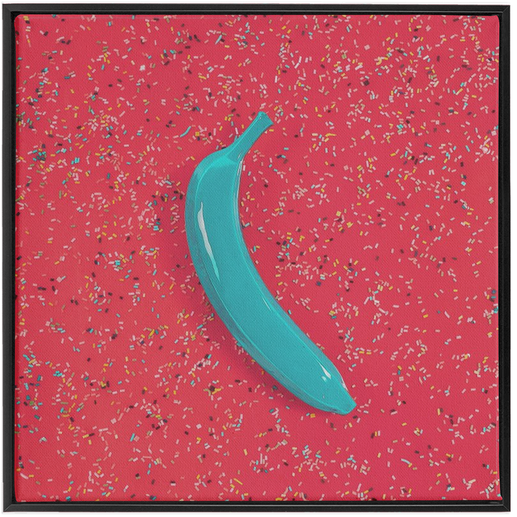 Canvas Print: "Blue banana on orange with sprinkles"