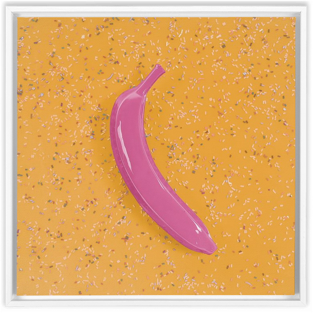 Canvas Print: "Pink banana on Yellow with sprinkles"