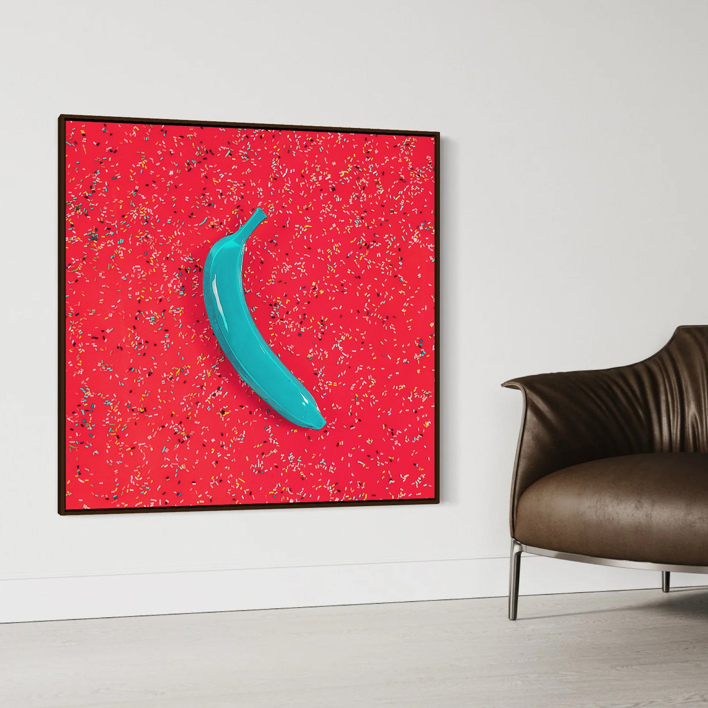 Canvas Print: "Blue banana on orange with sprinkles"