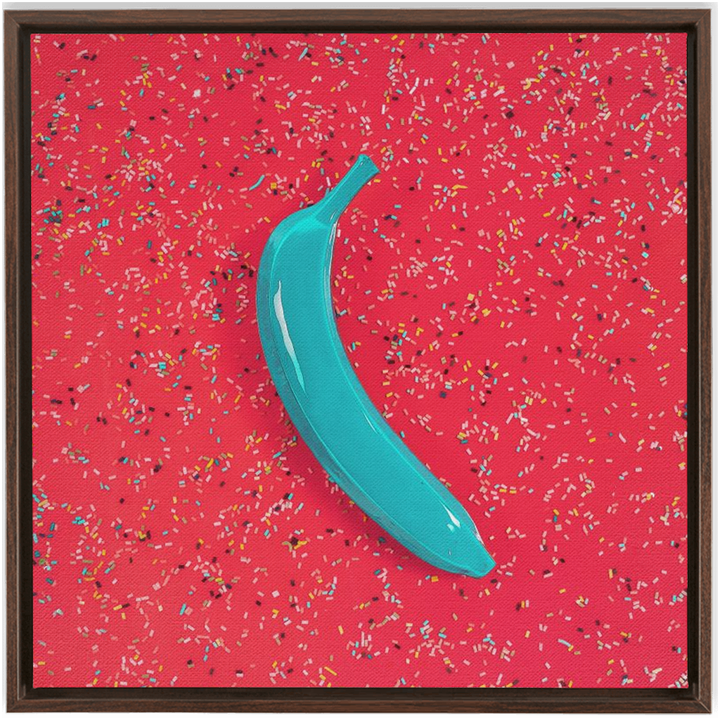 Canvas Print: "Blue banana on orange with sprinkles"