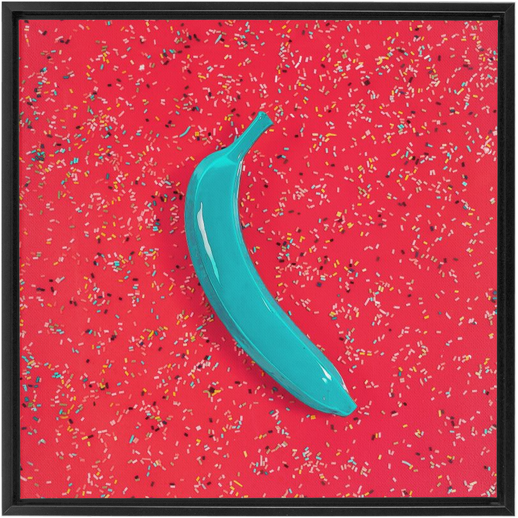Canvas Print: "Blue banana on orange with sprinkles"