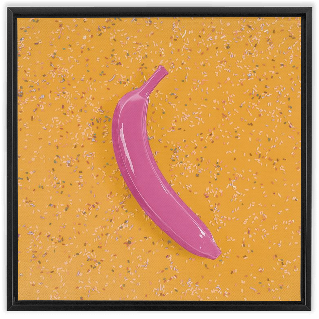 Canvas Print: "Pink banana on Yellow with sprinkles"
