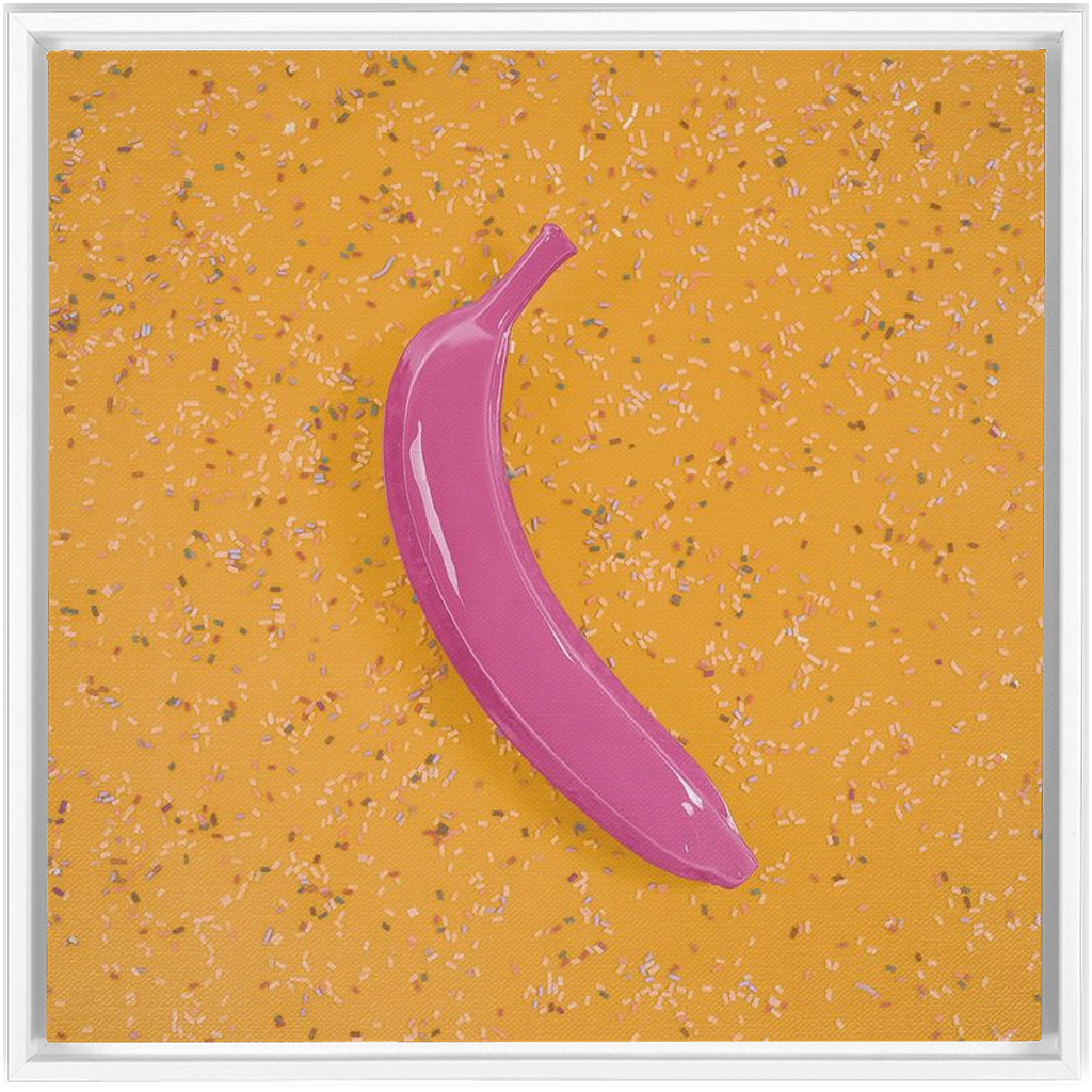 Canvas Print: "Pink banana on Yellow with sprinkles"