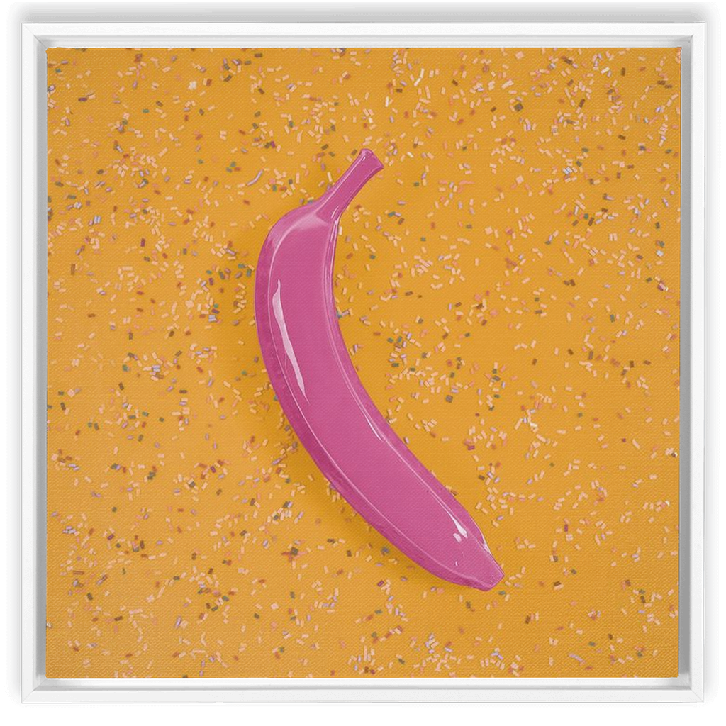 Canvas Print: "Pink banana on Yellow with sprinkles"