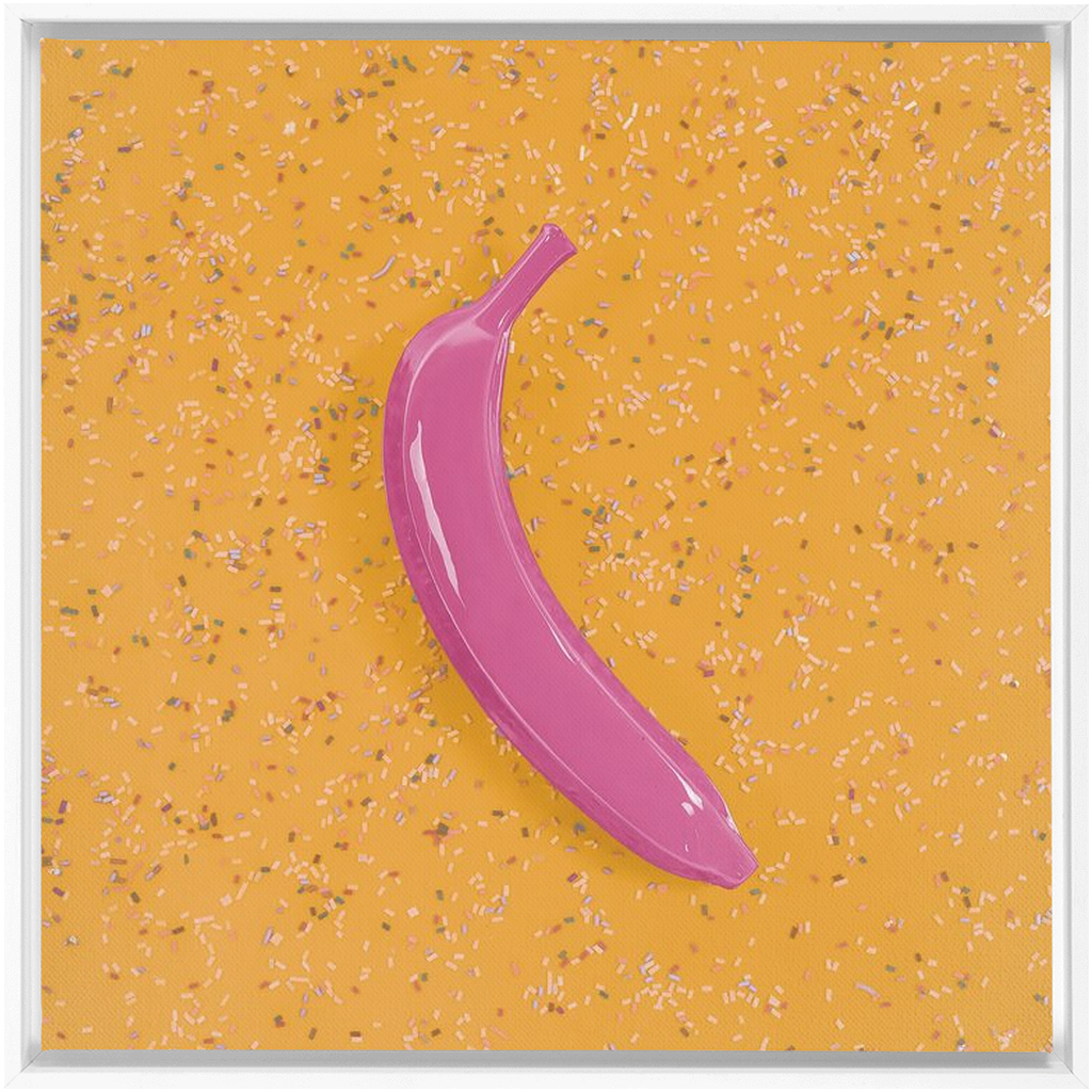 Canvas Print: "Pink banana on Yellow with sprinkles"