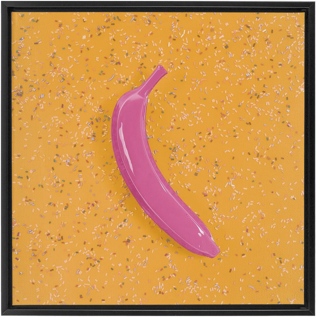 Canvas Print: "Pink banana on Yellow with sprinkles"