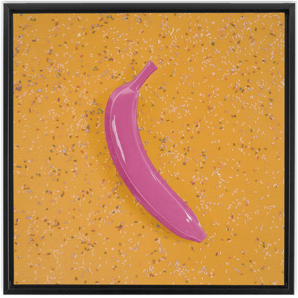 Canvas Print: "Pink banana on Yellow with sprinkles"