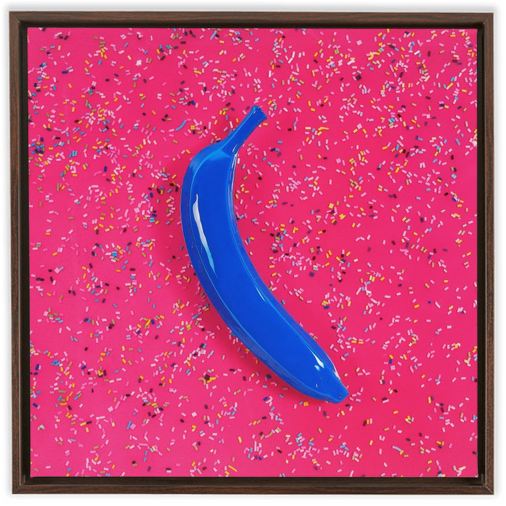 Canvas Print: "Blue banana on pink with sprinkles"