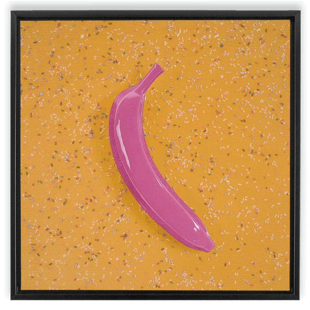 Canvas Print: "Pink banana on Yellow with sprinkles"