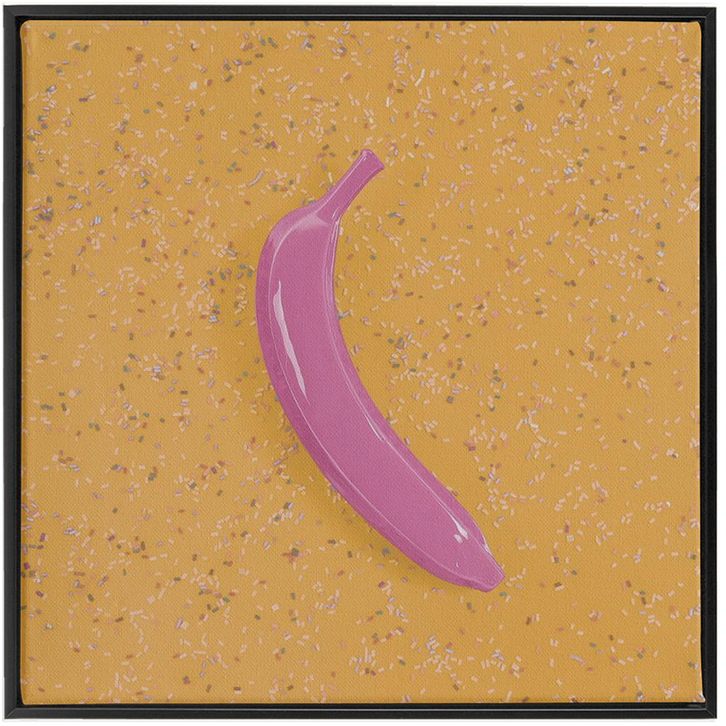 Canvas Print: "Pink banana on Yellow with sprinkles"