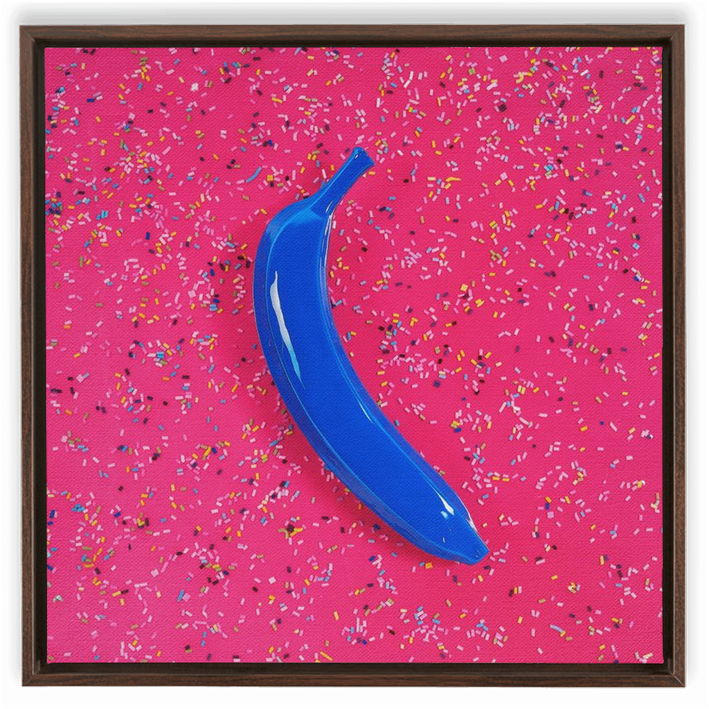 Canvas Print: "Blue banana on pink with sprinkles"