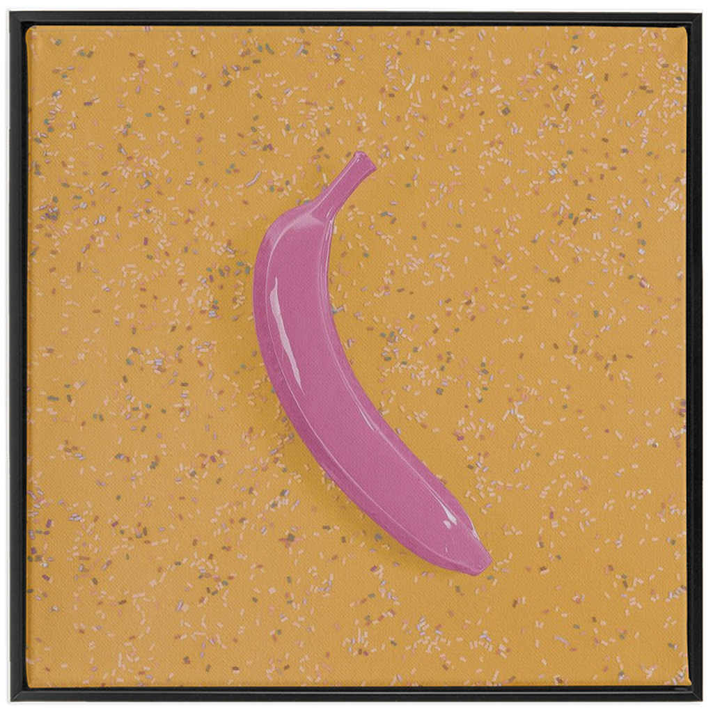 Canvas Print: "Pink banana on Yellow with sprinkles"