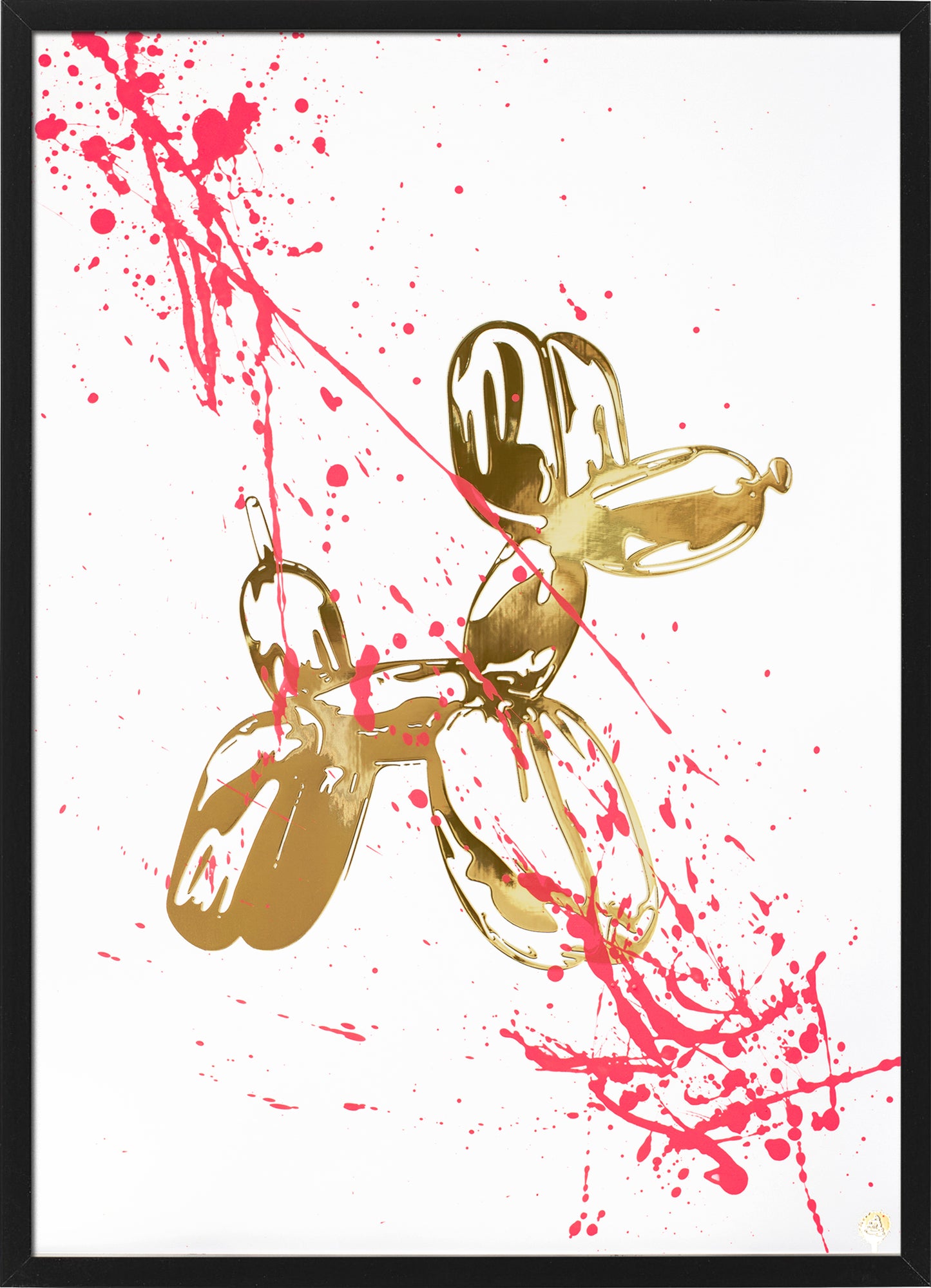 50x70cm | Balloon dog on white | gold print and pink paint