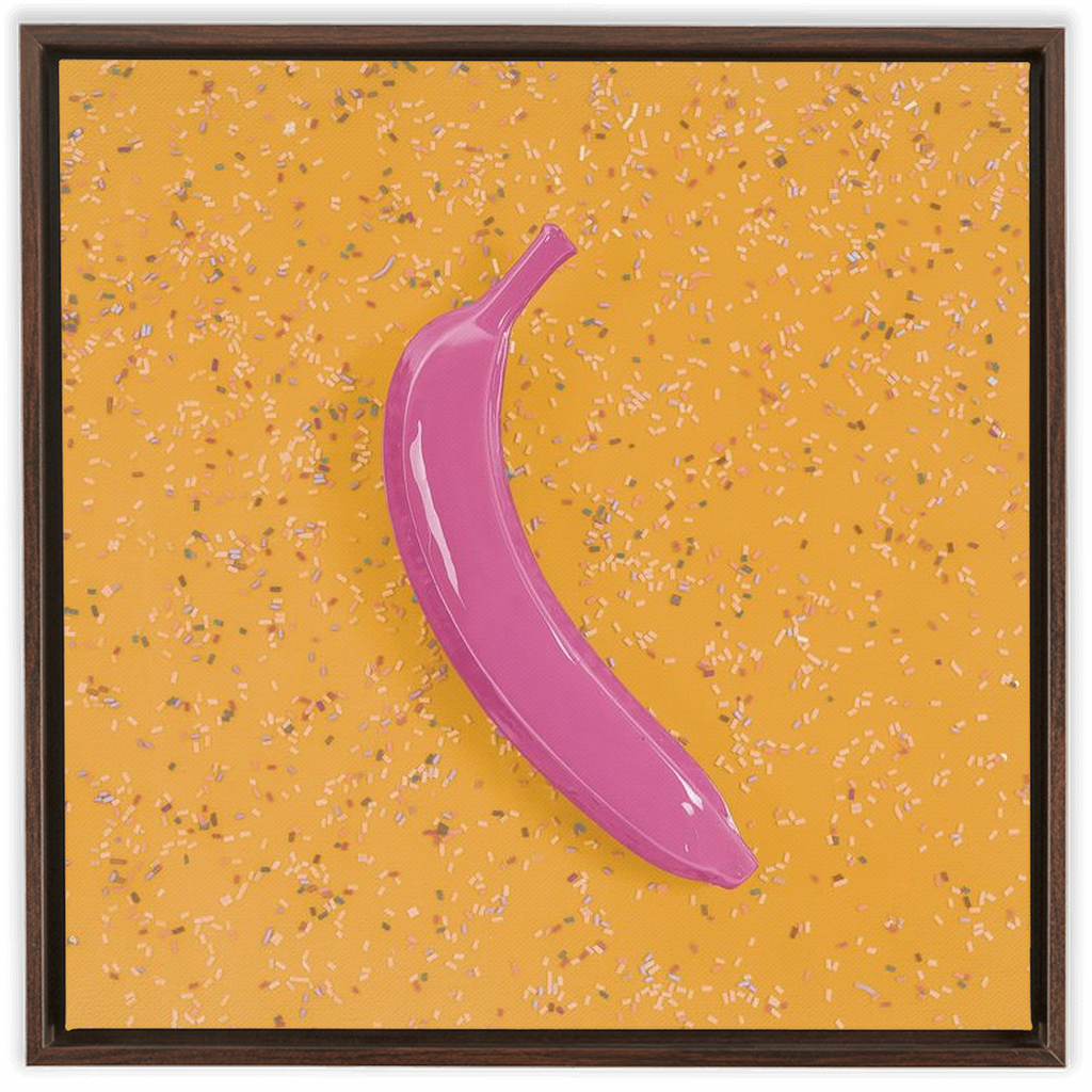 Canvas Print: "Pink banana on Yellow with sprinkles"