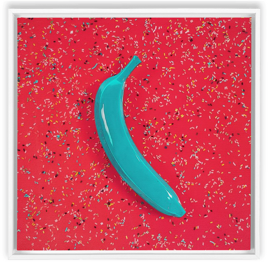 Canvas Print: "Blue banana on orange with sprinkles"