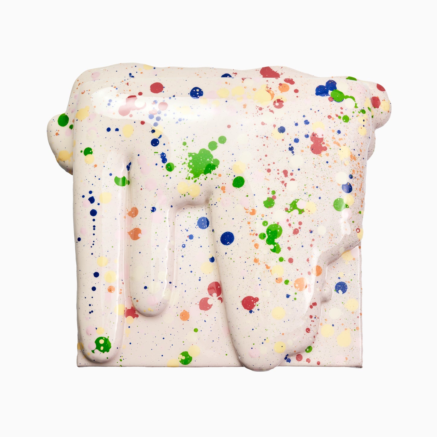 32x32cm | DRIP Serie .A - Bone-white with color splats