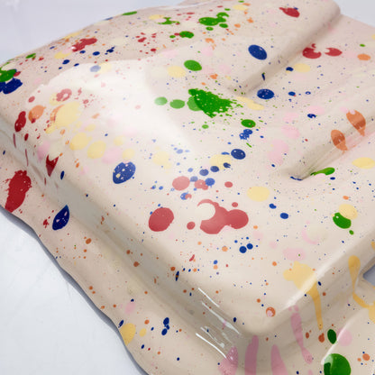 32x32cm | DRIP Serie .A - Bone-white with color splats