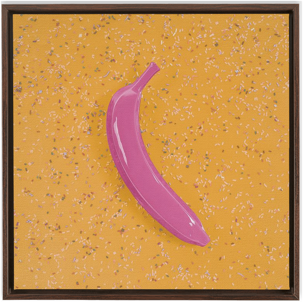 Canvas Print: "Pink banana on Yellow with sprinkles"
