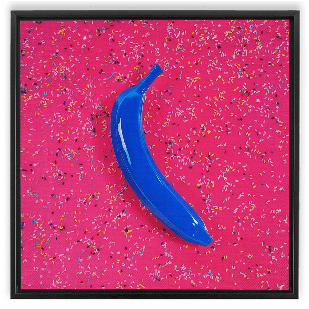 Canvas Print: "Blue banana on pink with sprinkles"