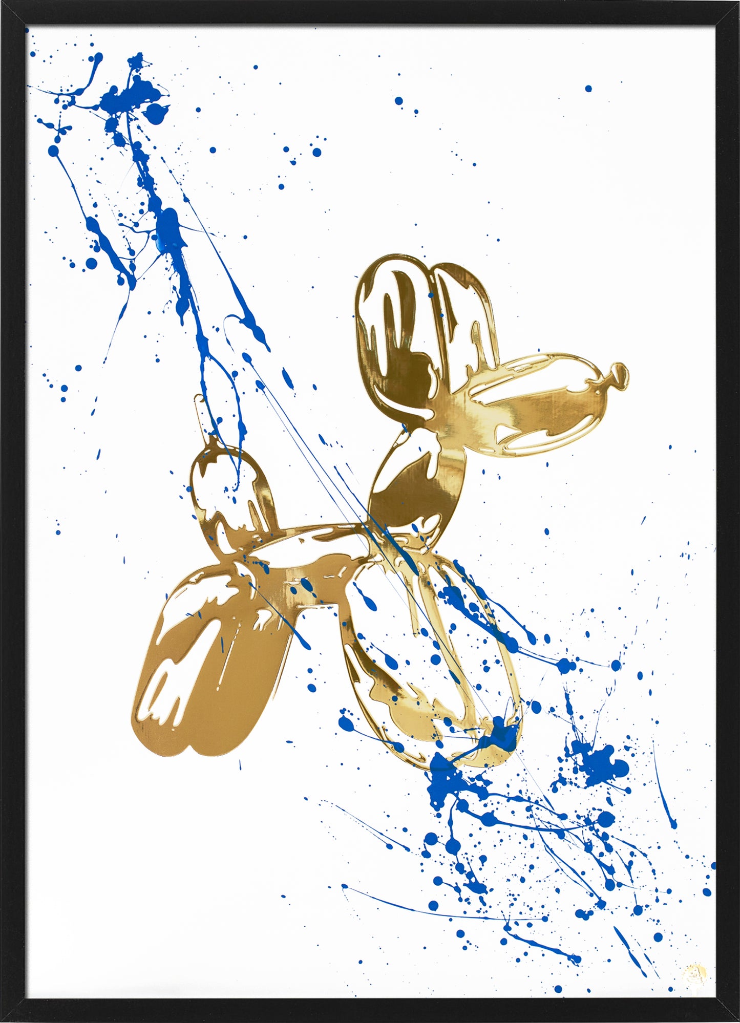 50x70cm | Balloon dog on white | gold print and blue paint