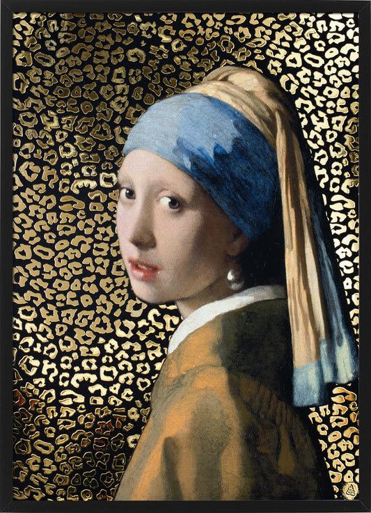Panther girl with the pearl earring | Gold print