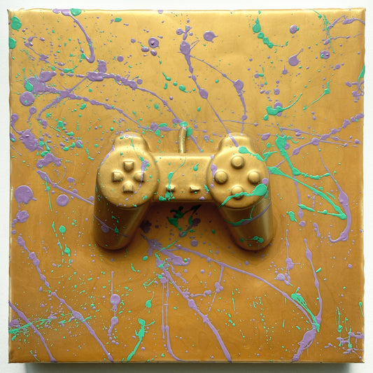 30x30cm | Player's gotta play | Matte Gold, purple and green